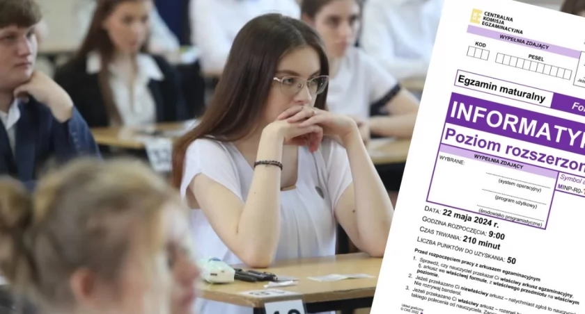 Maturzyści podczas egzaminu pisemnego z informatyki 2026 – sala egzaminacyjna, uczniowie przy komputerach