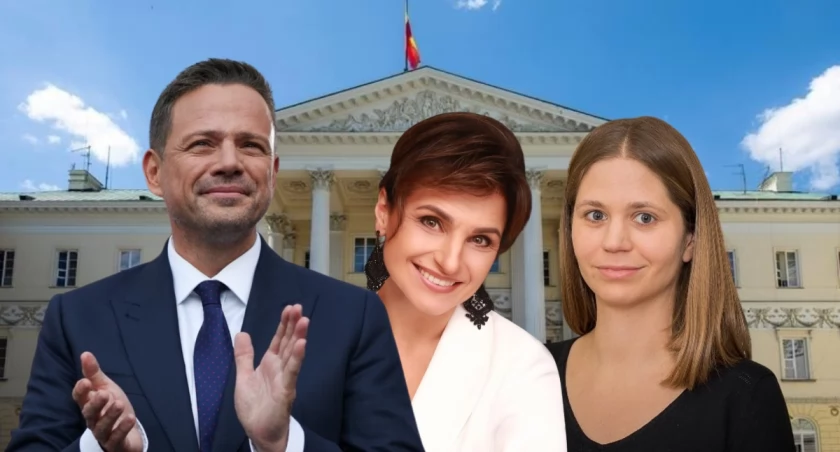 Prezydent Warszawy Rafał Trzaskowski podczas ogłoszenia nowych wiceprezydentek miasta. Są nimi  Magdalena Młochowska i Izabela Marcewicz-Jendrysik
