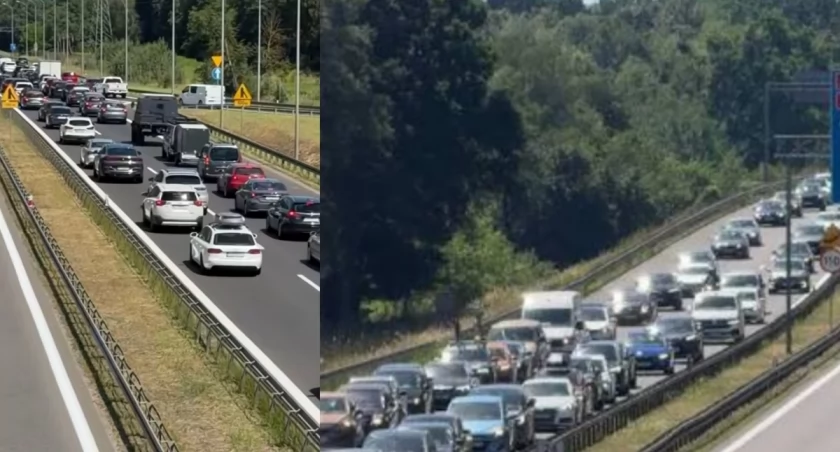 Korek samochodowy na autostradzie A6 w kierunku Świnoujścia po kolizji drogowej