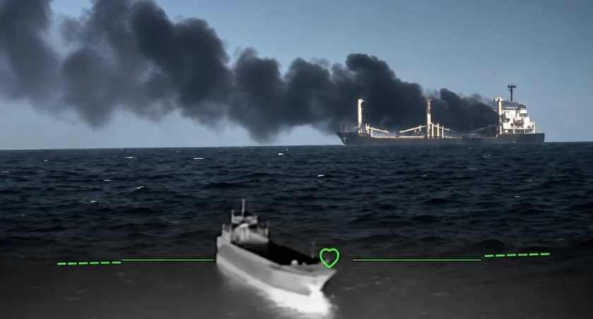 Ukraiński dron bojowy podczas ataku na rosyjskie tankowce floty cieni na Morzu Czarnym