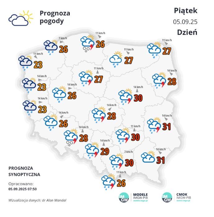 Mapa pogodowa od IMGW – lista miejsc, gdzie będzie burza i deszcz